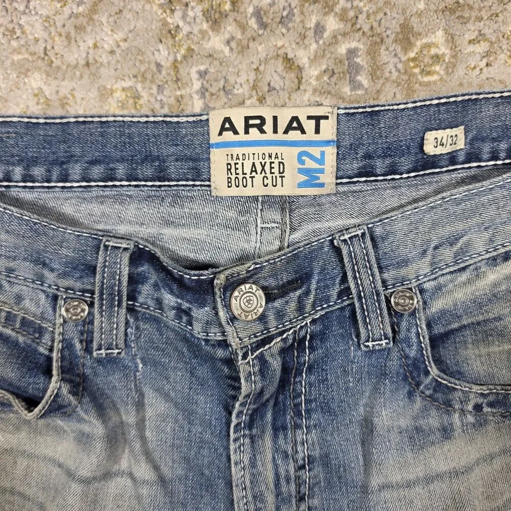 Read Ariat M2 Relaxed Bootcut Jeans Mens 34x32 Medium Wash Blue Denim